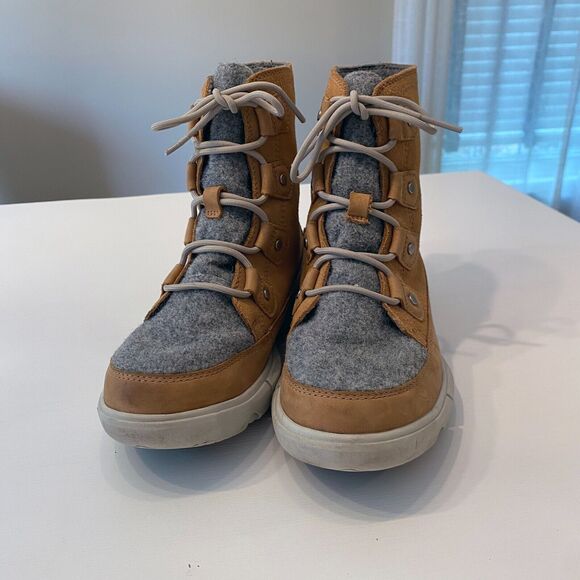 Sorel Explorer II‎ Joan Brown Leather Felt WP Winter Boots Women's Size 7 EU 38 - Picture 4 of 11